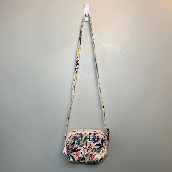 Vera Bradley Quilted Floral Crossbody Bag Peach Multi Double Zip Small Purse - Picture 2 of 11